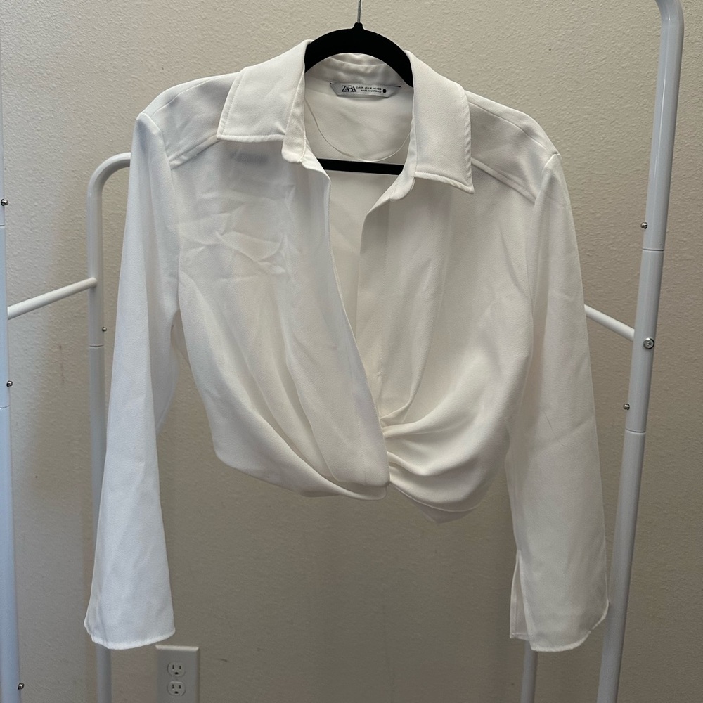Zara White Wrap Cropped Blouse
